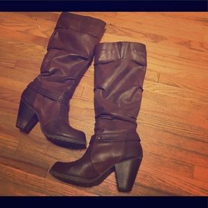Brown slouchy knee high boots